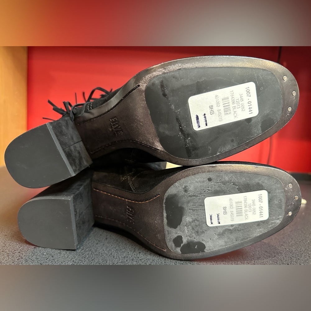 Frye Jodie Over The Knee Fringe Black Suede New with Tags & Box Women’s Sz 8.5M - Picture 6 of 16